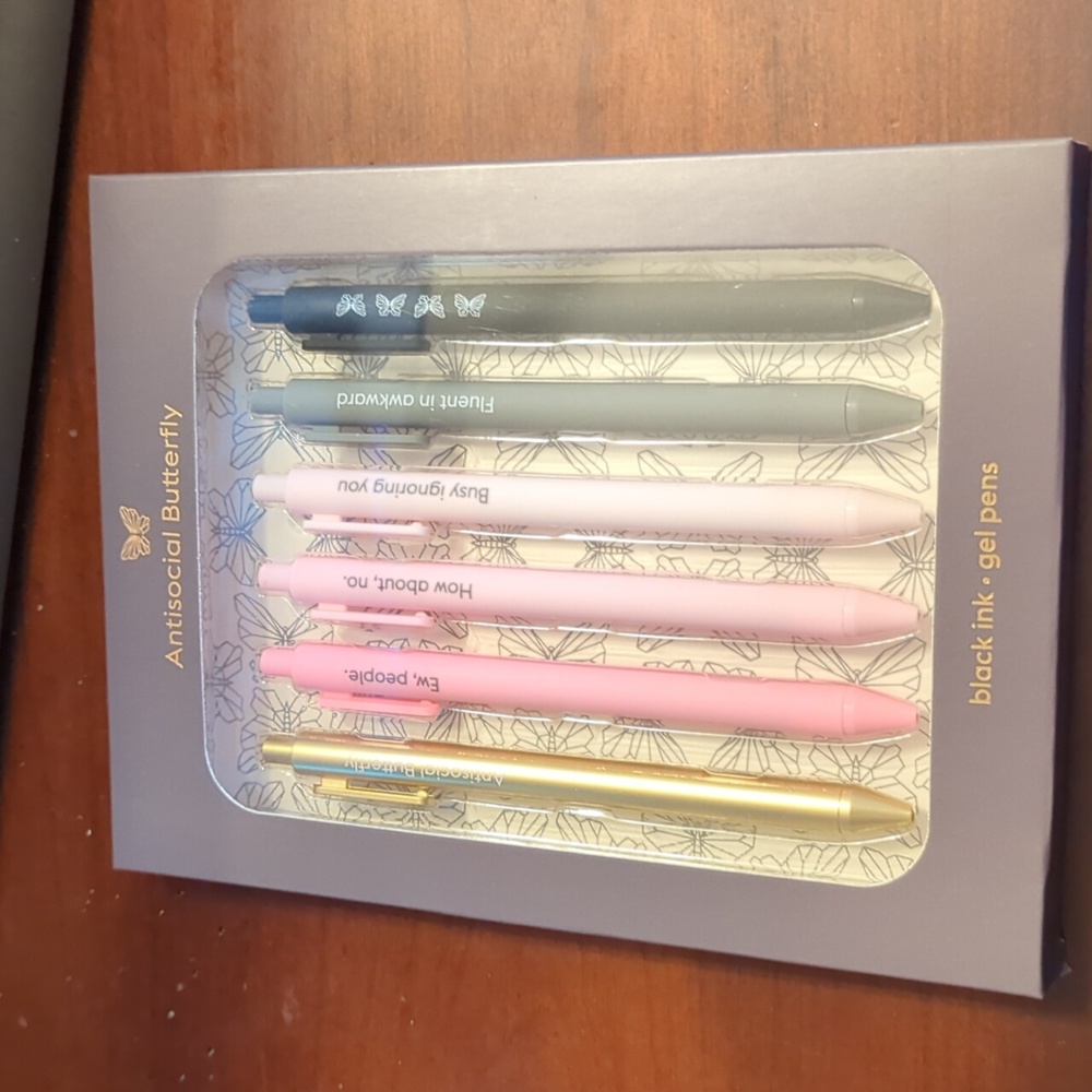 Snifty Anti-Social Butterfly Gel Ink Pens Pink Gold Gray Black